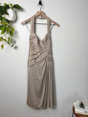 Tadashi Collection Taupe Ruched Halter Evening Dress Vintage Y2K NWT Size S